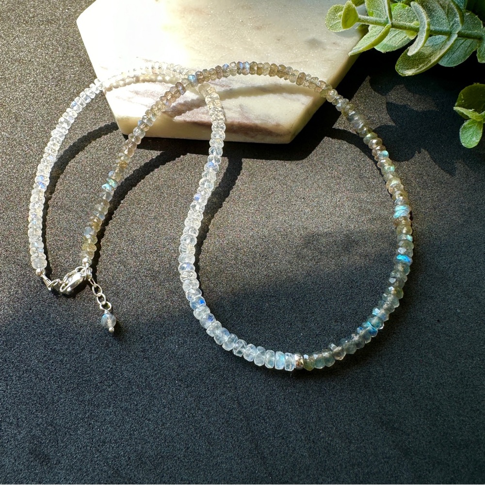 Moonstone and Labradorite Necklace Sterling Silver Half and Half